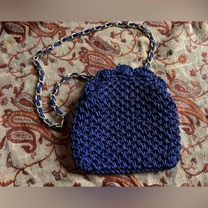 Japanese vintage basket woven indigo blue purse